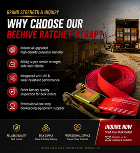 Sangle de fixation robuste en polyester rouge pour ruche d'abeilles avec boucle à cliquet, équipement apicole personnalisé, vente en gros pour la sécurité des ruches - Product Image 5