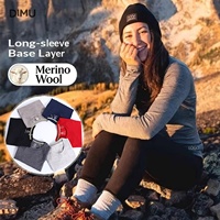 Chemise à manches longues DIMU 100% laine mérinos, séchage rapide, évacuation de l'humidité, col rond, coupe ajustée, pour femmes, course à pied, randonnée, couche de base pour activités de plein air