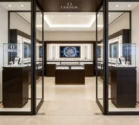 Meubles de magasin de montres de luxe sur mesure, vitrines de présentation de montres en bois foncé durable de qualité supérieure, éclairage LED pour boutique de montres de luxe