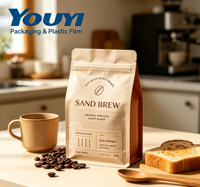Sacs à café en papier kraft à surface mate avec logo personnalisé, impression en héliogravure de qualité alimentaire, emballages alimentaires écologiques