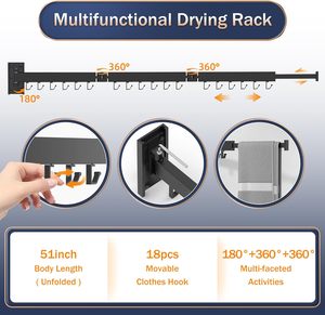 Promotion : Séchoir mural rétractable et pliable à 6 ou 8 trous pour intérieur – Économiseur d'espace pour le séchage du linge - Product Image 3