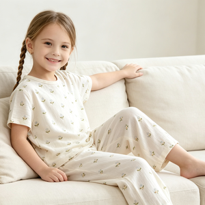 Ensemble de pyjamas pour filles, en coton et fibre de bambou écologiques, à séchage rapide, doux, à manches courtes et longues - Product Image 5