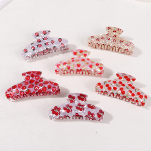Модная элитная заколка-краб из ацетата с ретро-принтом вишни, изысканный аксессуар для волос, заколка-краб для волос с клубничным принтом - Product Image 1
