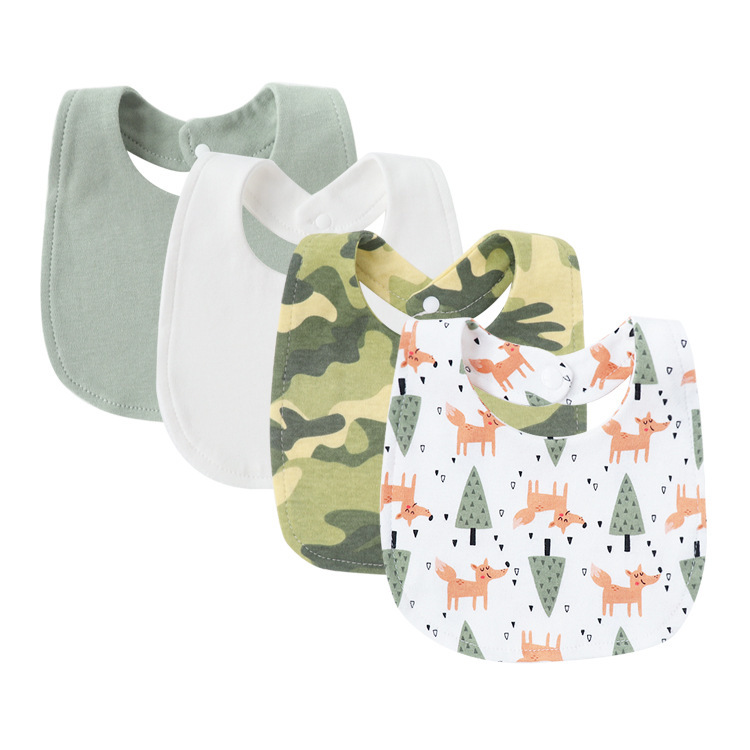 Bavoir carré renard souriant camouflage blanc vert fumée