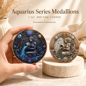 Moneta Segno Zodiacale Acquario in Rame Puro 999 da 5 oz, Rilievo 3D, Colorazione UV, Effetto Proof-like, Oggetto da Collezione in Metallo con <span class=keywords><strong>Oroscopo</strong></span> - Product Image 2