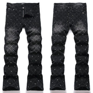 Jeans déchirés de créateur pour homme, denim de haute qualité, design de luxe streetwear, coupe ample, jean droit élastique déchiré pour homme - Product Image 1