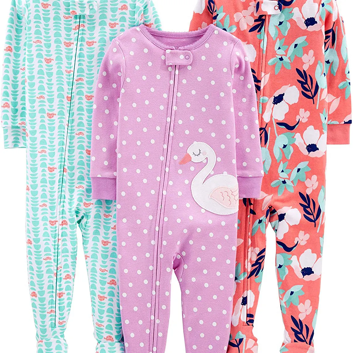 Pijamas de algodão para bebês, pijamas para meninas e crianças pequenas de 3 pacotes