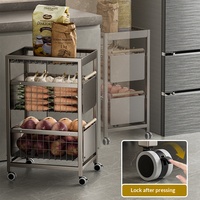 Étagère de rangement pour légumes de cuisine en acier au carbone, mobile, en forme de tour, style européen, sur pied, non pliable, avec tiroirs pour aliments