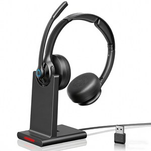 UNBRANDED Wireless 5.3 + 2.4G Headset with Charging Base ENC Noise Cancelling <b>Microphone</b> - Product Image 1