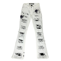 DiZNEW Denim Jeans pour homme, coupe super skinny, effet torch stack, denim de haute qualité, personnalisés, bas évasés, effet vieilli, cirés, délavés à l'acide, ourlet brut