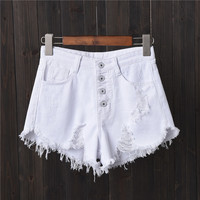 Mode féminine décontracté été Cool femmes Denim Shorts taille haute doublé de fourrure jambe-ouvertures grande taille Sexy jean court