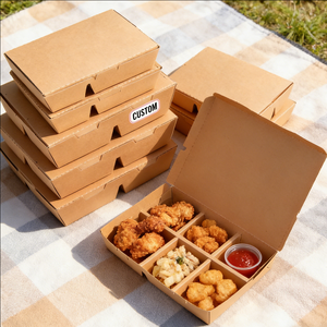 Custom Takeaway Food Container 4 2 Compartment Disposable Paper Box <b>Packaging</b> Eco Friendly OEM ODM Wholesale Price - Product Image 4