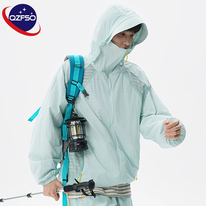 QZFSO Custom Streetwear <b>Lightweight</b> Mesh Zip up Windbreaker Breathable Quick-dry Polyester Sun Protection <b>Jacket</b> With Hood - Product Image 1
