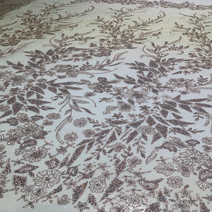 Gaun pernikahan payet berkilau kristal berlian High-end renda manik-manik cantik terbaru kain renda