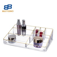 Organisateur de maquillage en acrylique à usage multiple, nouveau boîtier, bord doré, grand PS, organisateur de cosmétiques, rangement de bijoux, boîte d'exposition, support Vantiy