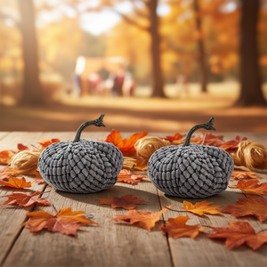 Decorazioni in ciniglia a forma di zucca grigie, pesanti, 6,5x6,5x6 cm, set da 2 per decorazioni autunnali, del Ringraziamento e del Festival del Raccolto - Product Image 2