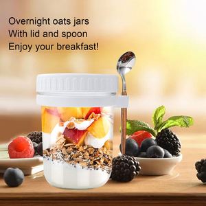 Custom 16oz Portable Glass <b>Breakfast</b> Mason Jars Plastic Overnight Oats Jar with Lids and Spoons Reusable - Product Image 5