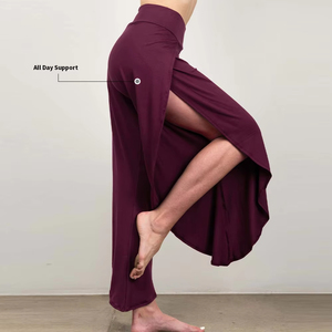Pantaloni da palestra in cotone Sexy a vita alta aderenti aderenti Modulare pantaloni lunghi a gamba larga svasati pantaloni larghi per l'inverno - Product Image 1