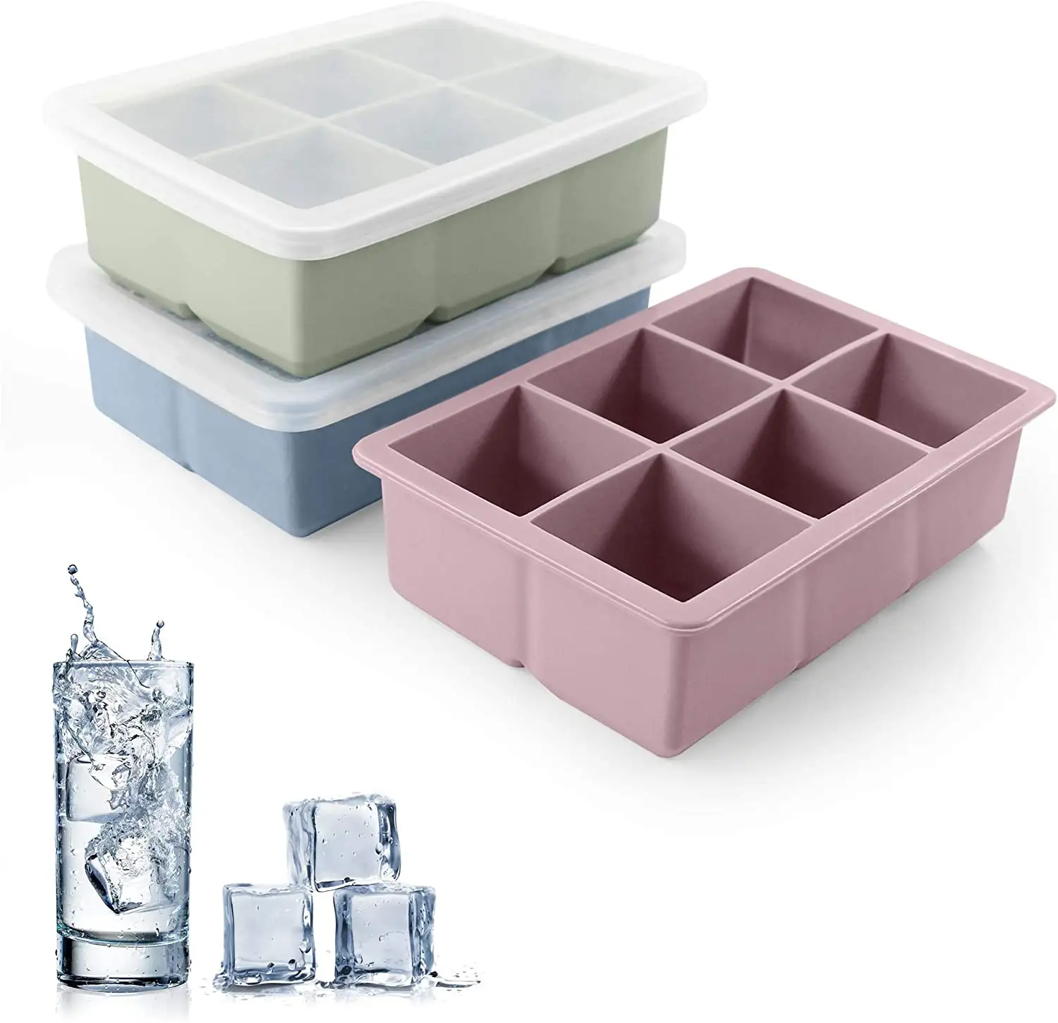 Hot sale silicone 6 cubes ice pop homemade ice cube tray mould large silicone ice square moulds