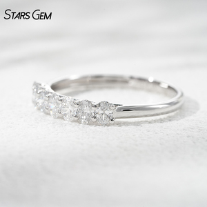 Starsgem Seven-Stone Lab Grown <b>Diamond</b> Unisex Anniversary <b>Ring</b> 0.61ct Oval Cut E VS 18K Solid Gold Rhodium Plated Classic - Product Image 3