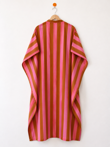 Handmade Striped Cotton <b>Kaftan</b> Indian Block Print Floor-Length A-Line Breathable Women's <b>Beach</b> Coverup Dress - Product Image 1