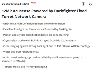 Caméra IP AcuSense Darkfighter 12MP DS-2CD23126G3-I(2U)Y avec double microphone intégré, IR 40m, carte mémoire pour entrepôt et parking - Product Image 5