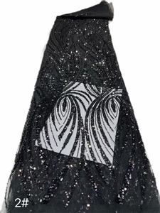 Tela de encaje africano 2022, precio al por mayor de alta calidad, tela de cuentas de encaje negro, tul pesado - Product Image 3
