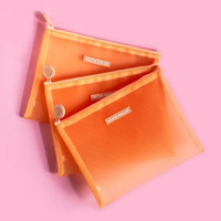 Pochette de maquillage en nylon à mailles avec logo personnalisé rose jaune bleu, fermeture éclair en silicone, élégante et tendance