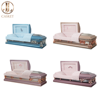 Cercueil en métal Cercueil en acier de calibre 18 Finition rose Velours rose Intérieur Fournitures funéraires de qualité supérieure