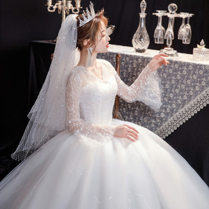 strapless open back dress Illusion Off-the-shoulder Princess Wedding Dress with Sleeves –  loveangeldress main image 1