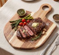 Planche à découper moderne et créative en bois d'acacia naturel, plateau de service durable avec poignée pour la décoration de la cuisine