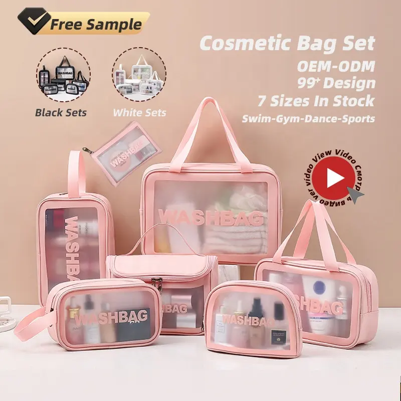 3color 7size Women Transparent Waterproof Makeup Travel Toiletry Pvc Printed Letter Lady Cosmetic Purse Organizer Pouch Case Bag