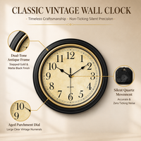 Jam Dinding Vintage Metal Modern Single Face Still Life Hitam Emas Bingkai Ganda Jarum Senyap Tahan Air Ruang Tamu