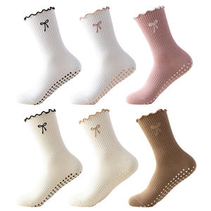 High Quality Cotton Custom Design Ruffle <b>Grip</b> Women's Anti-Slip Yoga Pilates <b>Socks</b> With Embroidered Logo - Product Image 1