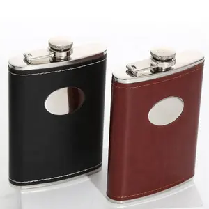 Memproduksi 8 Oz PU Kulit Hip Flask Wadah Alkohol Baja Tahan Karat Anggur Minuman Keras Hip Flask