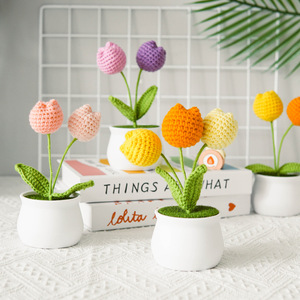 All'ingrosso a buon mercato a mano Crochet tessitura artificiali a maglia <span class=keywords><strong>fiori</strong></span> lavanda e loto in vaso decorazioni vegetali per la laurea - Product Image 2
