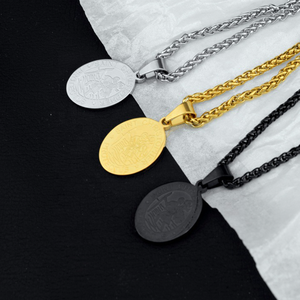 Saint <span class=keywords><strong>St</strong></span> <span class=keywords><strong>Christopher</strong></span> Medal Portrait Edelstahl Pullover Kette Herren Silber Gold Schwarz Überzogene Halskette Befestigungs elemente Schmuck - Product Image 3