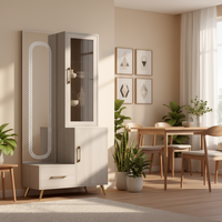 Armoire LED moderne en acier de style européen, coiffeuse en MDF avec miroir sur pied, meuble de chambre durable, armoire de rangement en métal pour salle à manger