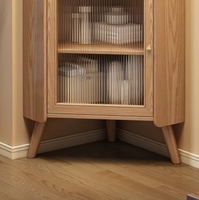Armoire de rangement d'angle triangulaire rétro en bois massif blanc avec hauteur réglable en verre pour salle à manger/salon, artisanale et élégante