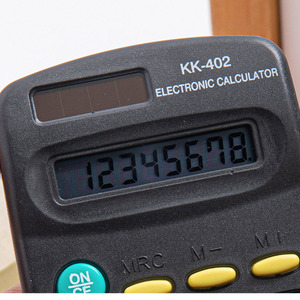 Calculatrice électronique Kk-402, alimentée par énergie solaire, mini, portable, noire, en ABS, avec impression de logo - Product Image 1
