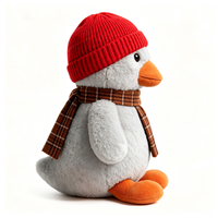 Peluche pingouin mignonne en tricot avec bonnet rouge et écharpe à carreaux, douce, cadeau de Noël en gros