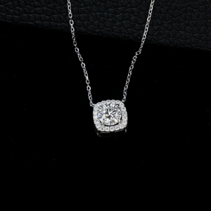 925 Sterling Silver Lab Grown Diamond <b>Cushion</b> Cut Halo Pendant Necklace for Women - Product Image 3