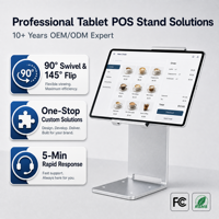 Solutions professionnelles de supports de tablettes argentés pour points de vente – Support de bureau rotatif personnalisé tout-en-un pour les magasins de détail