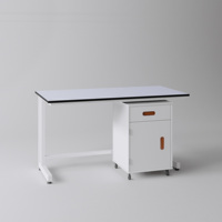 Mesa de Laboratorio Moderna con Estructura en C, Mueble Móvil de Acero Resistente, Superficie de Resina Epoxi Anticorrosiva para Uso Industrial y Escolar