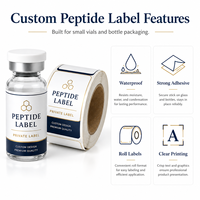 Étiquettes personnalisées pour peptides, autocollants imperméables pour flacons, rouleaux d'autocollants, logo personnalisé, petites bouteilles en verre, impression d'emballages à marque privée