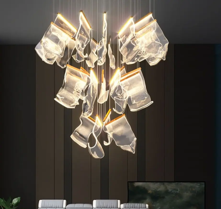 Light luxury living room dining room art lighting led chandelier pendant with PS leaf paper chandelier