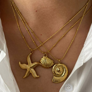 สร้อยคอจี้แฟชั่นฮาวายฤดูร้อน สร้อยคอเปลือกหอยเคลือบทอง 14k 18k PVD  ทำจากสแตนเลสสตีล 316L สำหรับผู้หญิง - Product Image 1