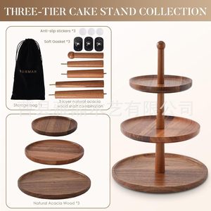 Wooden <b>3</b> <b>Tier</b> Dessert <b>Stand</b> Round Rotating Party Snack Platter For <b>Cake</b> Cupcake Display - Product Image 3