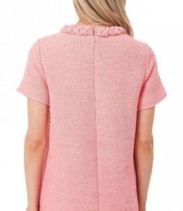 Elegante Abito Estivo in Tweed per Donna, Collo Tondo, Maniche Corte, Dettagli con Bottoni, Aderente, Lunghezza al Ginocchio, per Ufficio e Casual - Product Image 6