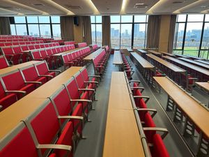 เก้าอี้เรียนแบบมีบันไดสีแดงทันสมัย โต๊ะเขียนหนังสือแบบมีที่นั่งติดตั้งถาวร ทนทาน เหมาะสำหรับห้องบรรยายในมหาวิทยาลัย - Product Image 4